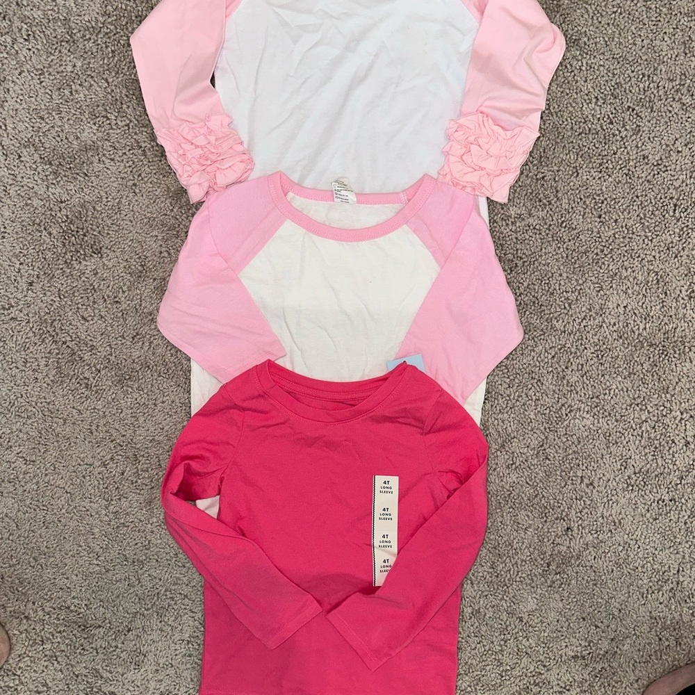 Girls Pink and White Long Sleeve Tops
